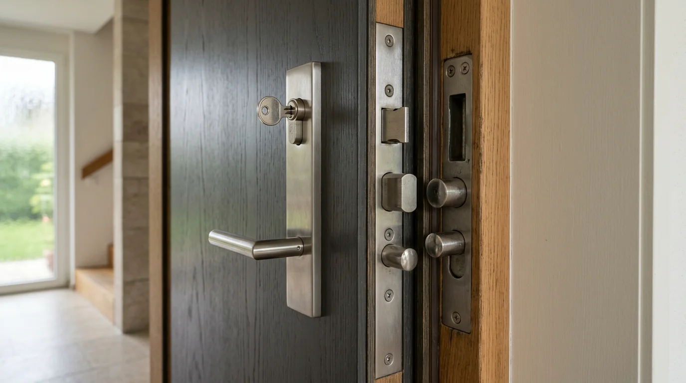 Serrure multipoints et points de verrouillage renforcés sur une porte d'entrée