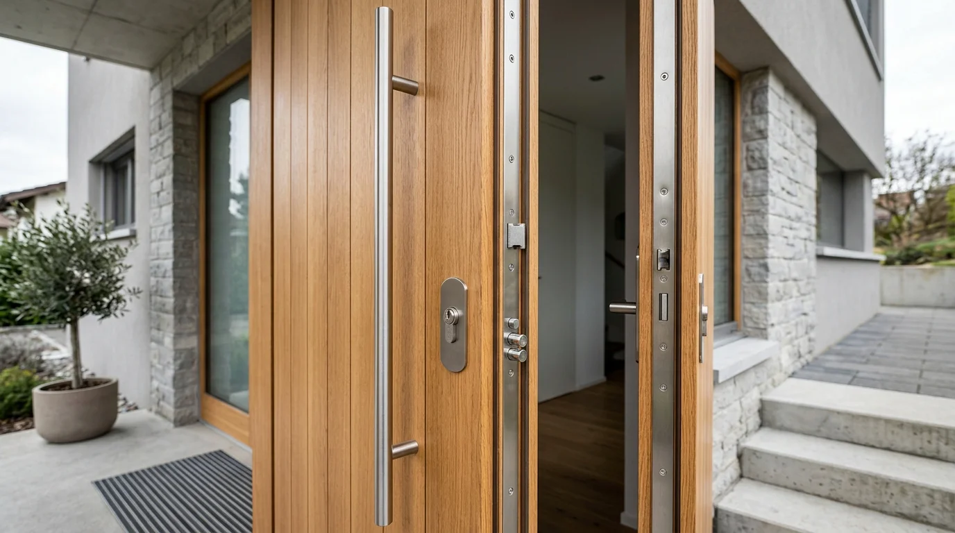 Porte d'entrée équipée d'une serrure multipoint dans un logement à Genève