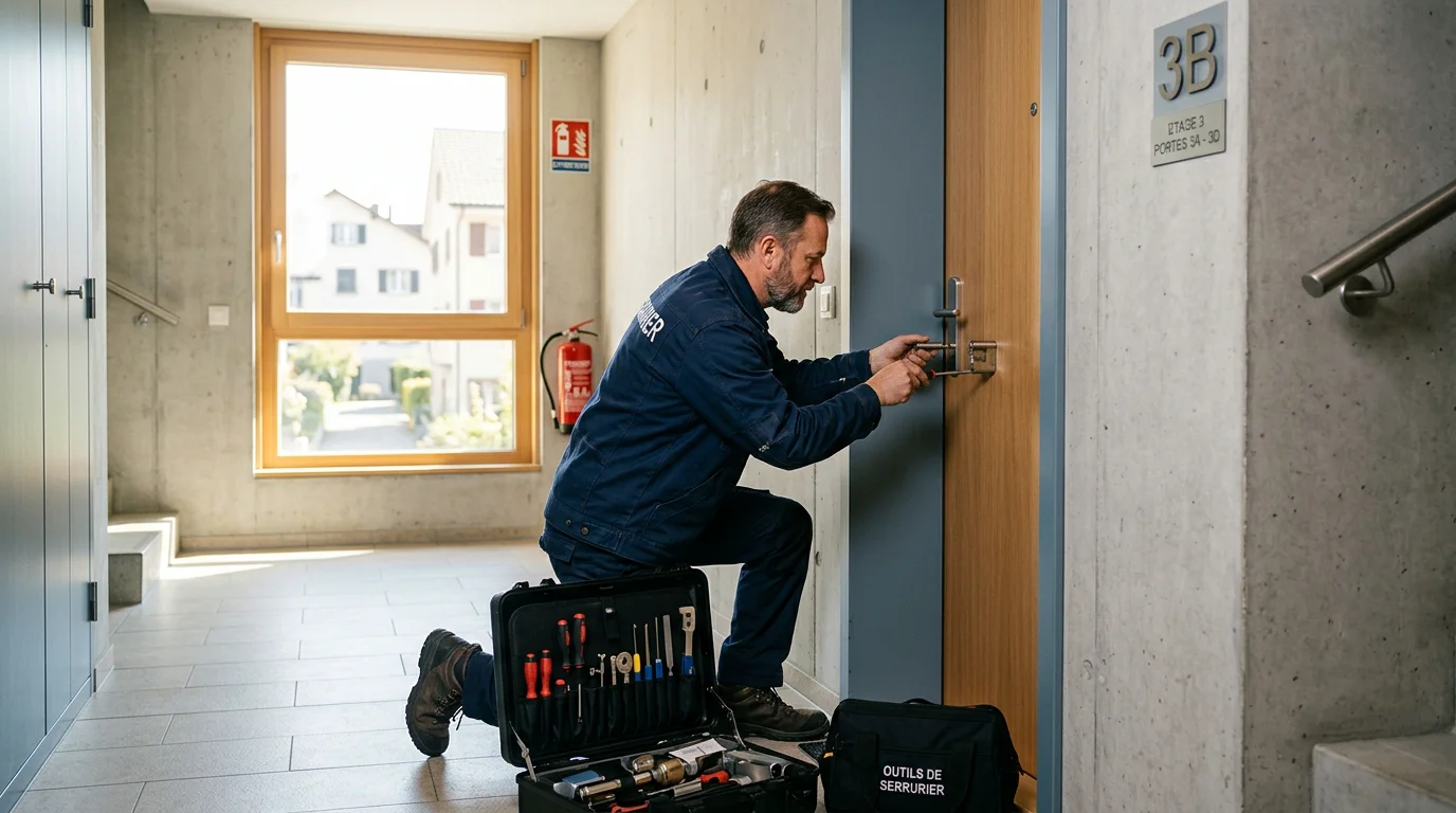 Serrurier professionnel intervenant sur une serrure de porte à Genève