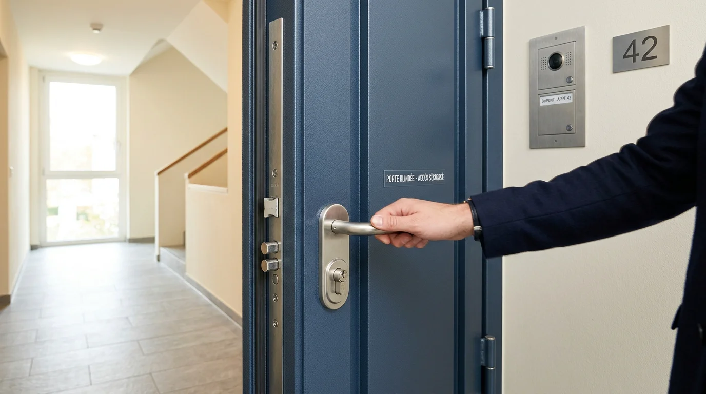 Porte blindée équipée d'une serrure multipoints dans un immeuble genevois