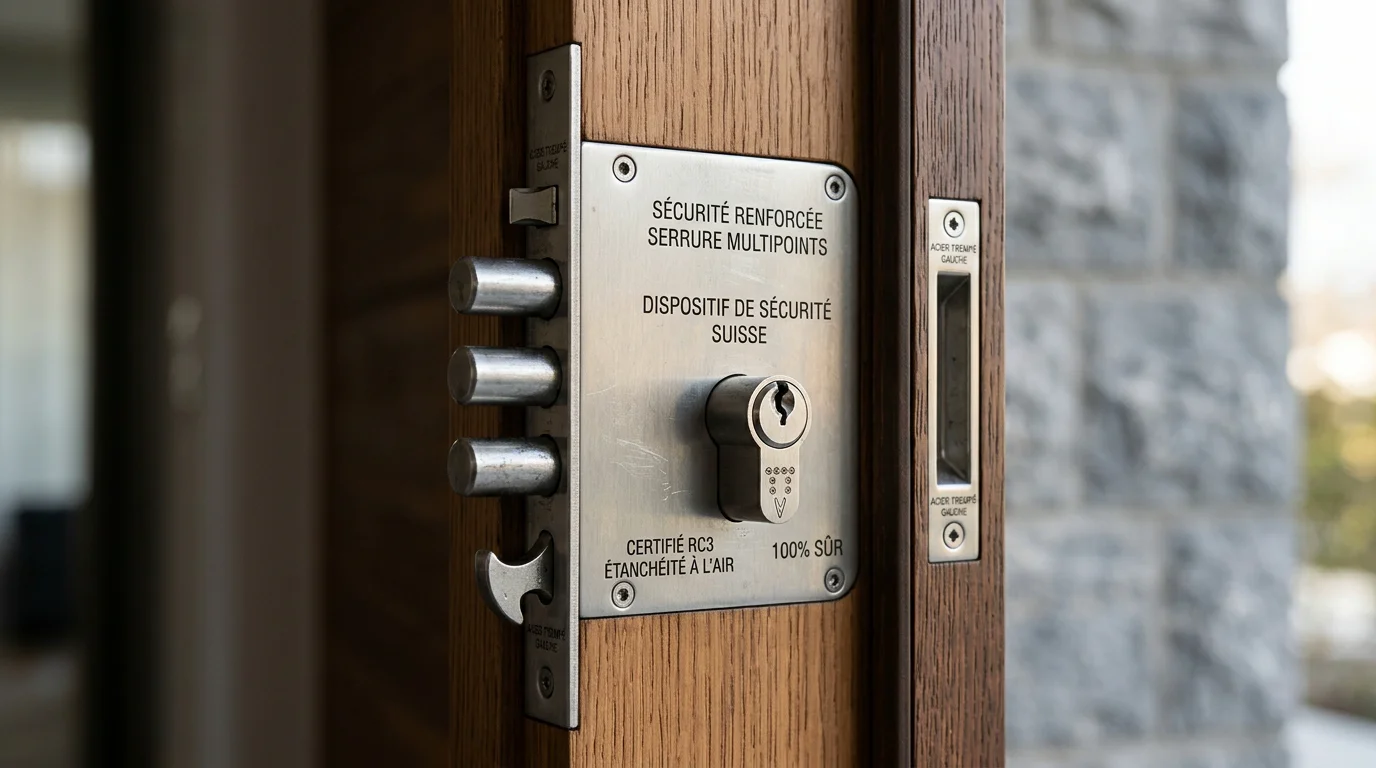 Serrure multipoint renforcée installée sur une porte d'entrée résidentielle