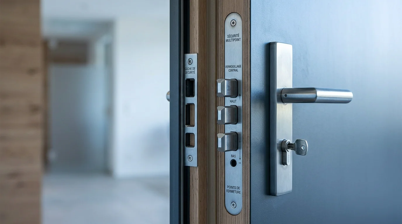 Serrure multipoints installée sur une porte renforcée