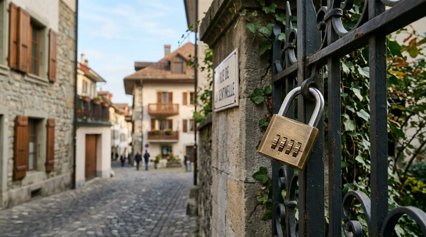 Cadenas à code fixé sur un portail dans la région de Genève