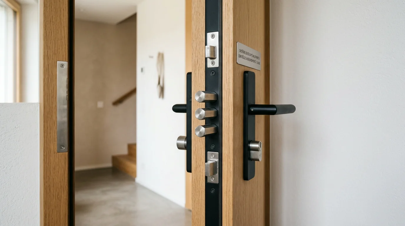 Serrure multipoints installée sur une porte d'entrée sécurisée à Genève