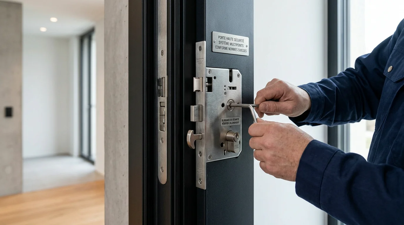 Serrure multipoints installée sur une porte d'entrée renforcée