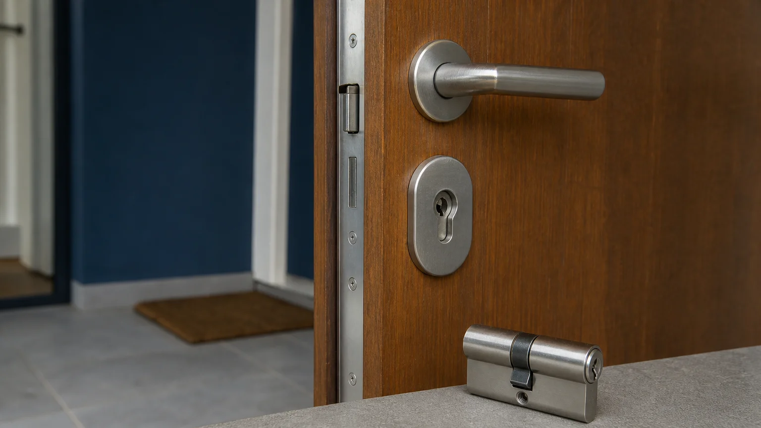 Porte d’entrée et cylindre prêts pour un changement de serrure