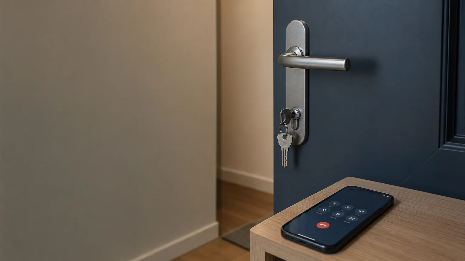 Porte d’appartement et clé illustrant le choix d’un serrurier à Genève