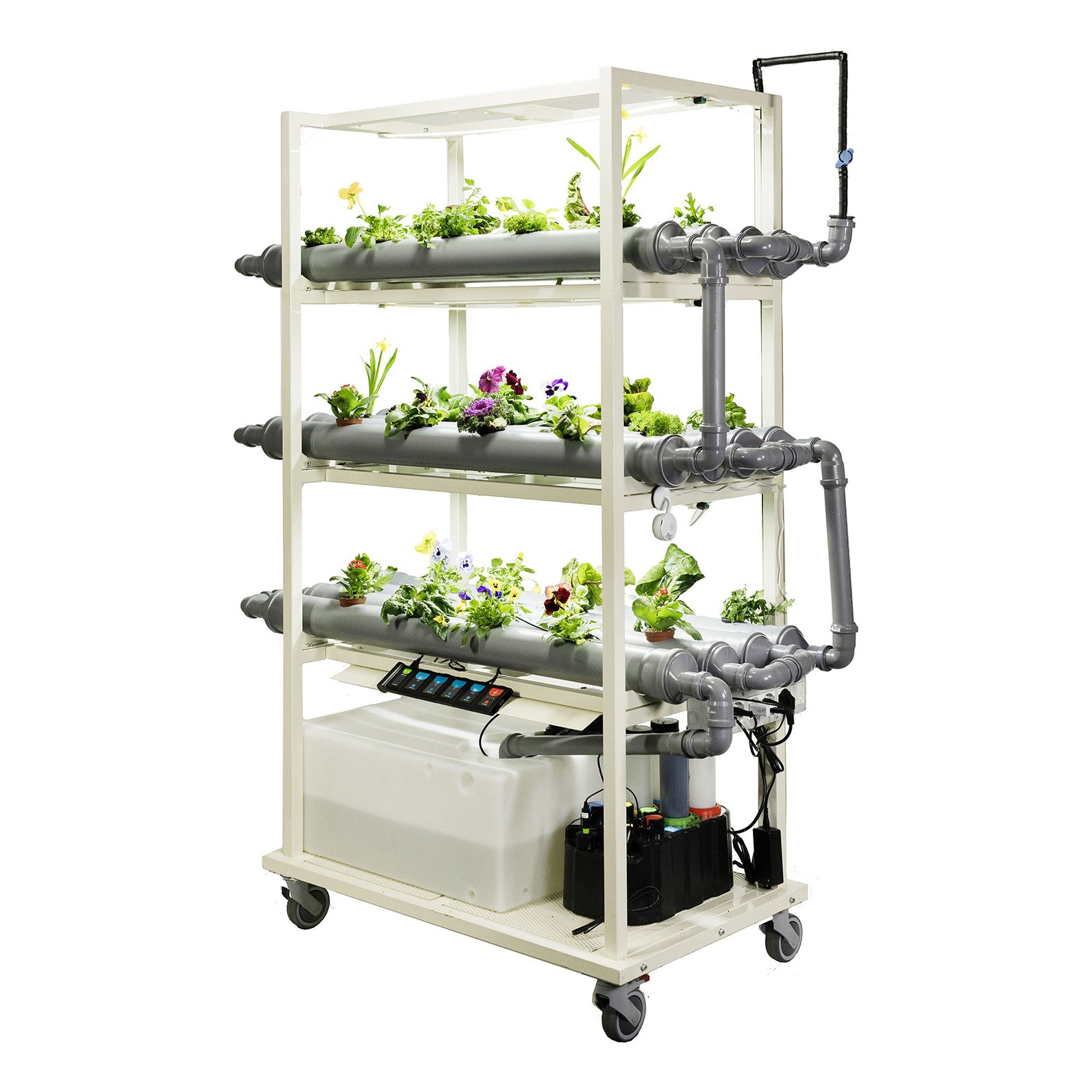 Carrito hidropónico de la línea « EcoGrow » con tres estantes para plantas