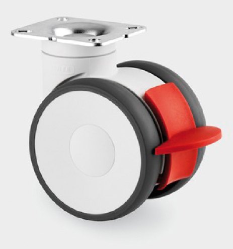Una ruota piroettante con freno montata alla base del laboratorio mobile ATP