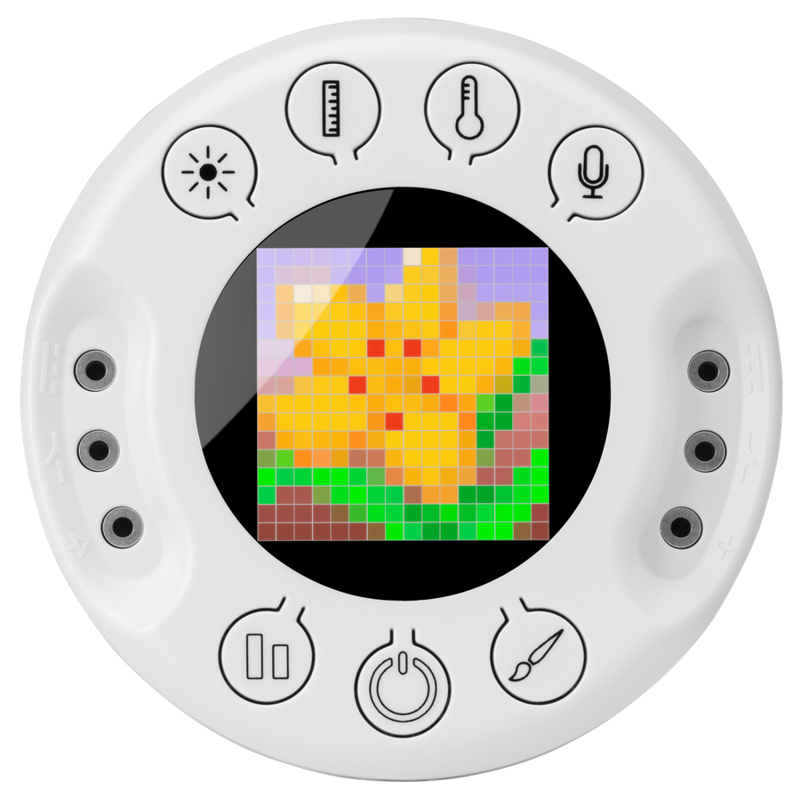 ATP SteamBox con pantalla LED a todo color de 16x16 que muestra una flor en estilo pixel art