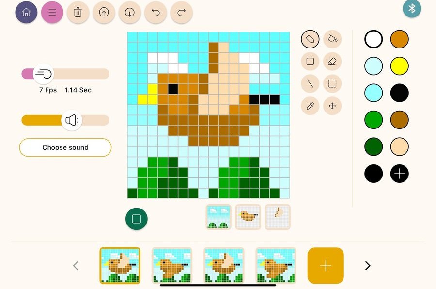 Flor de pixel art en el editor de animación ATP Junior