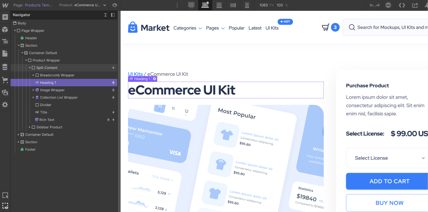 eCommerce Page - Market Webflow Template