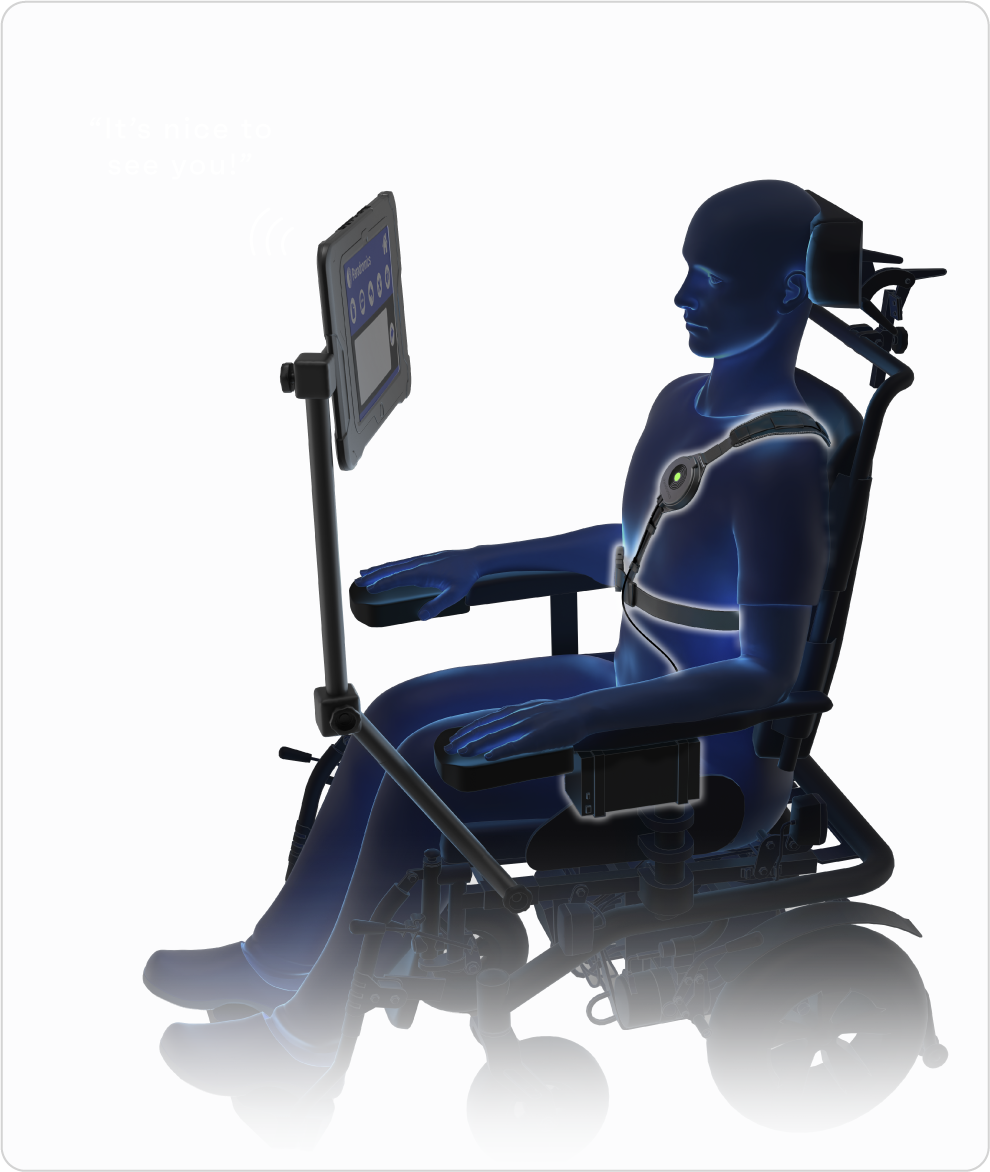 Person in wheelchair with screen in front of them