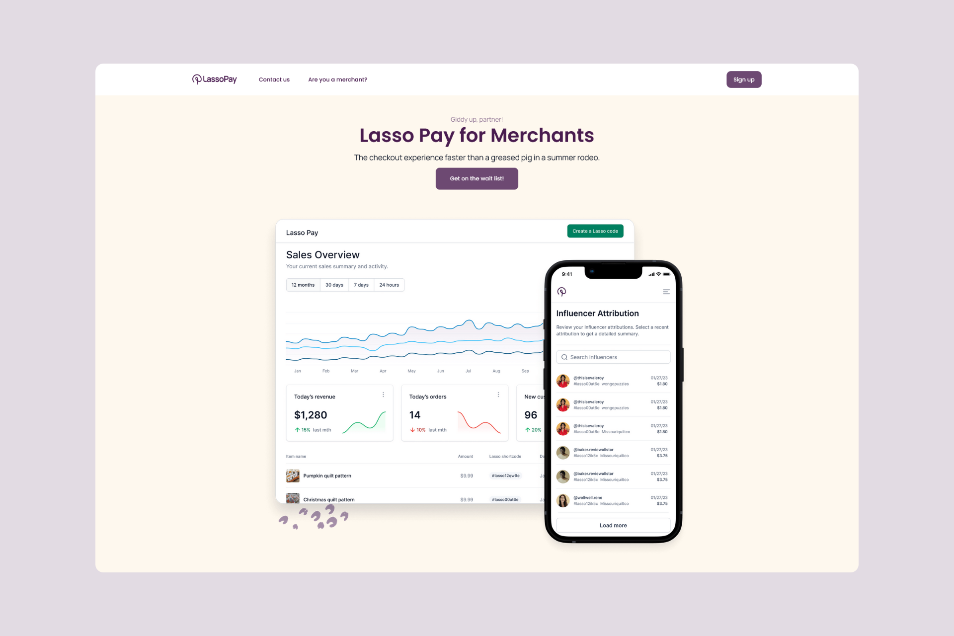 Lasso Pay Merchant page