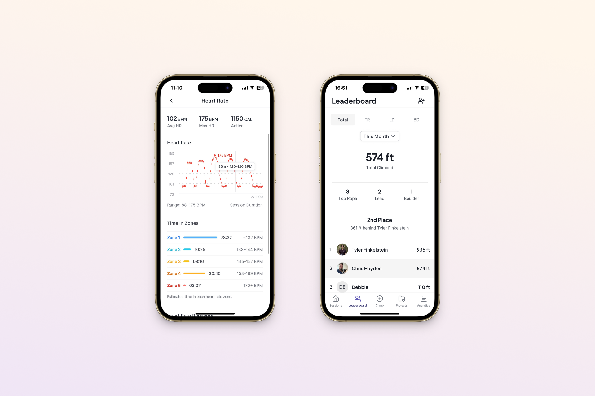 heart rate and leaderboard screens