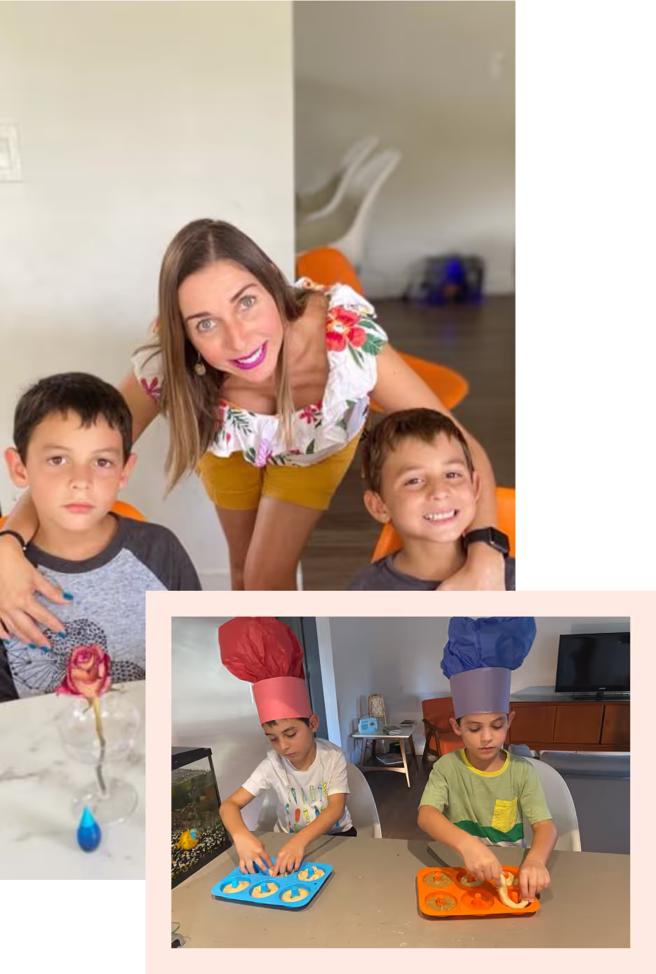 Eliana haciendo actividades con sus hijos