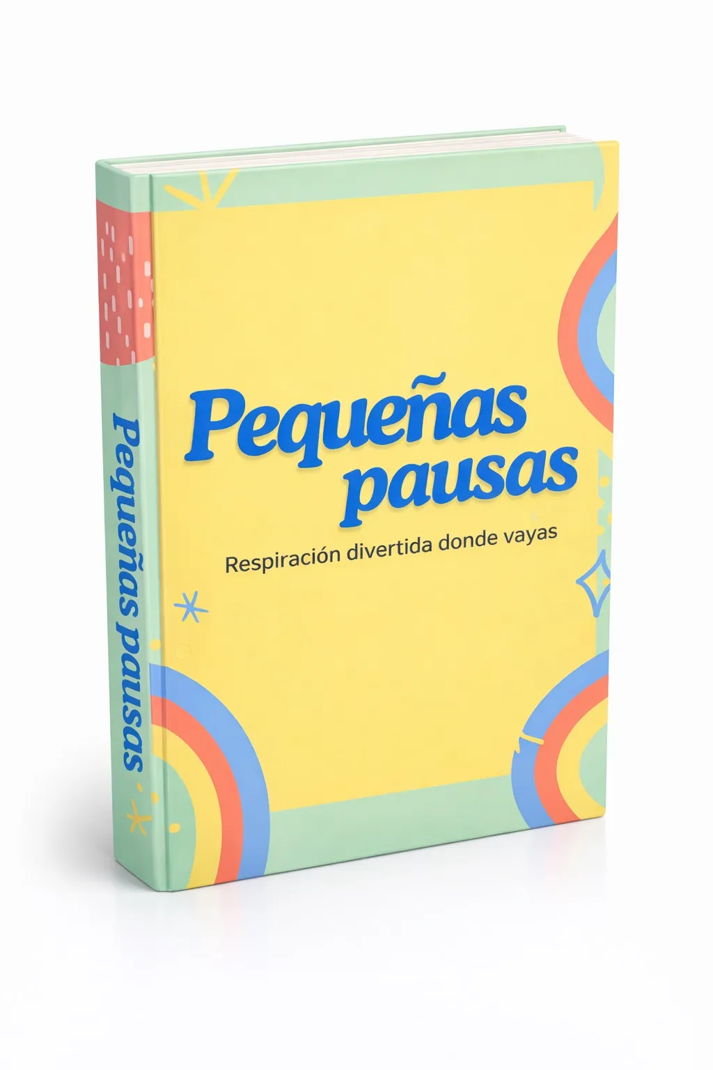 Producto imprimible titulado 'Pequeñas pausas' con diseño colorido y subtítulo 'Respiración divertida donde vayas'.