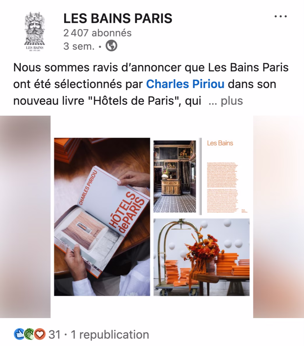 Post linkedin Les Bains Paris 1