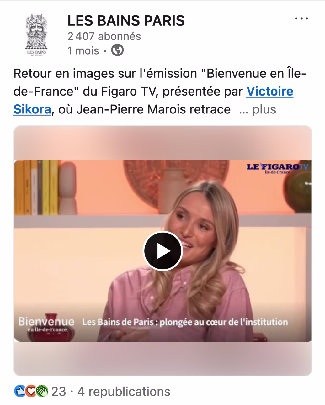 Post linkedin Les Bains Paris 2