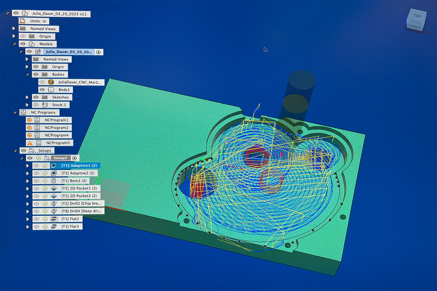 Screenshot of Aspire Software showing the setup of my CNC piece