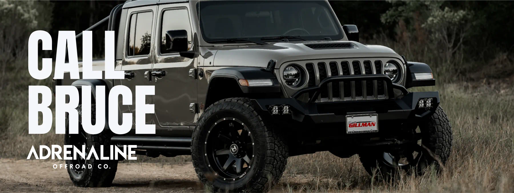 Call Bruce social creative on a lifted Jeep Wrangler, Adrenaline Offroad Co.