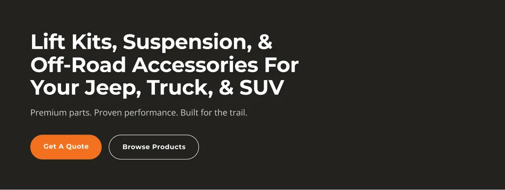 Adrenaline Offroad Co. homepage hero, lift kits and suspension for Jeep, truck and SUV