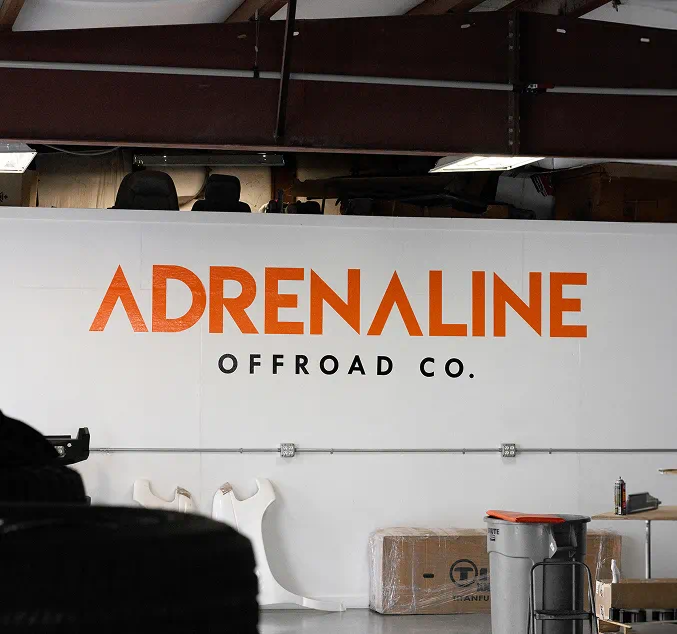 Adrenaline Offroad Co. interior wall sign
