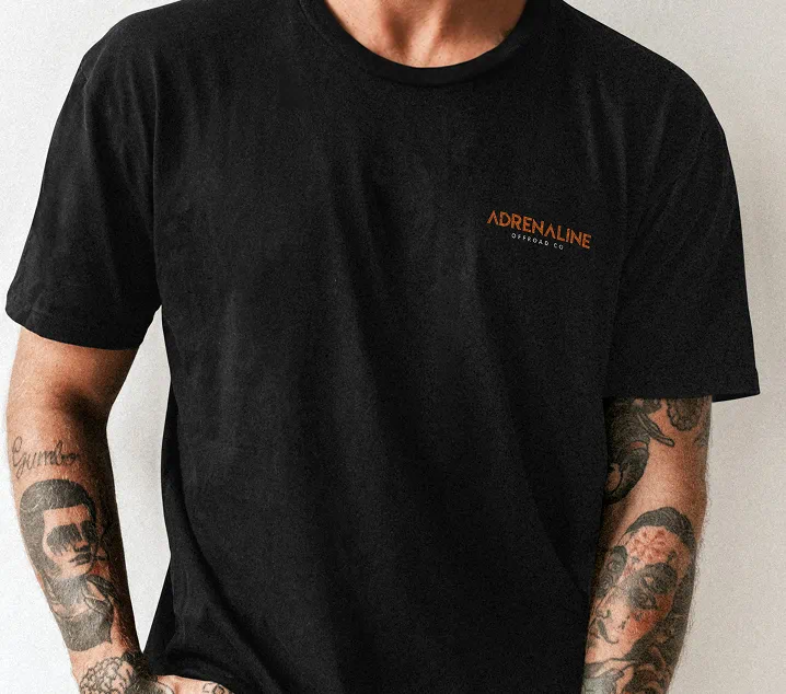Adrenaline Offroad Co. logo on a black shop shirt