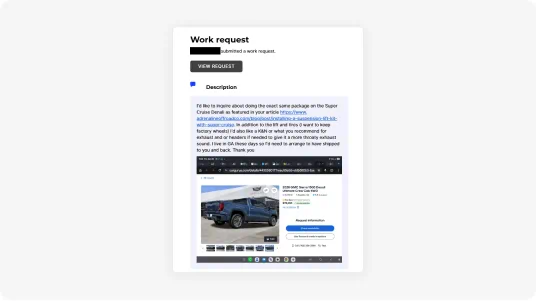 Customer work request citing the article, details redacted