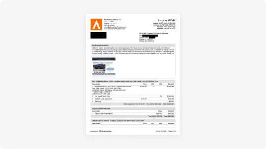 Paid invoice for the Georgia Denali build, details redacted