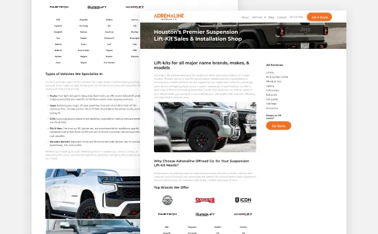 Adrenaline Offroad Co. service page
