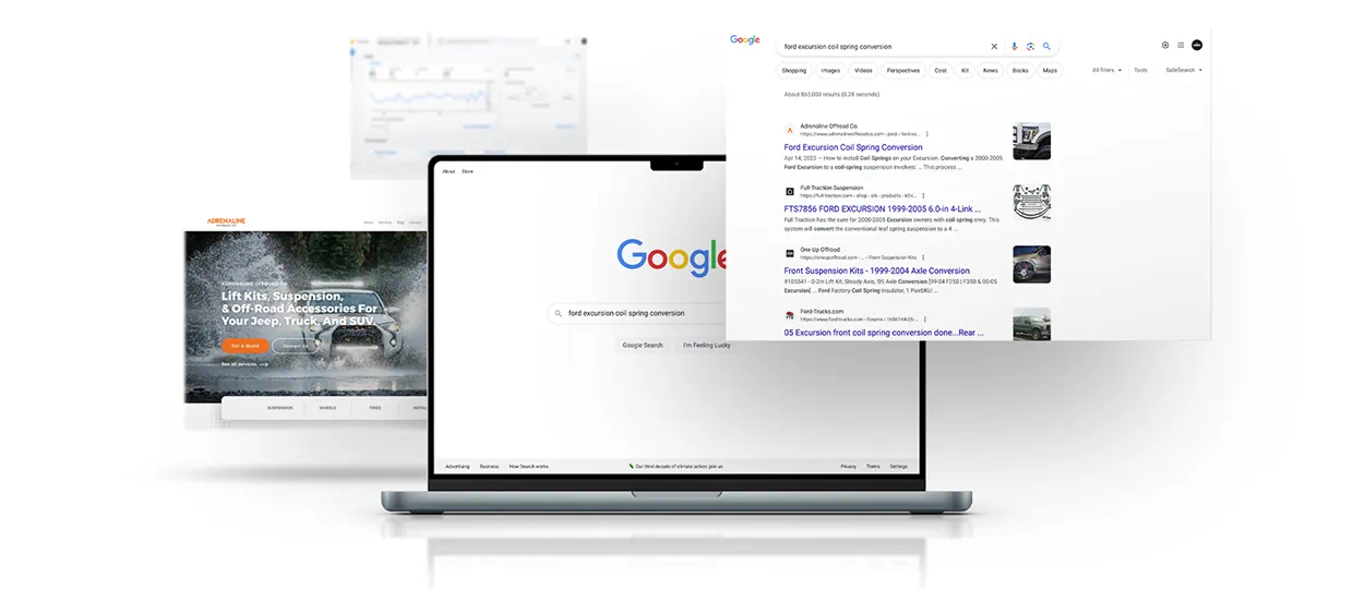 Google search results on a laptop and phone