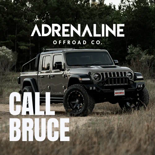 Call Bruce social creative on a lifted Jeep Wrangler, Adrenaline Offroad Co.