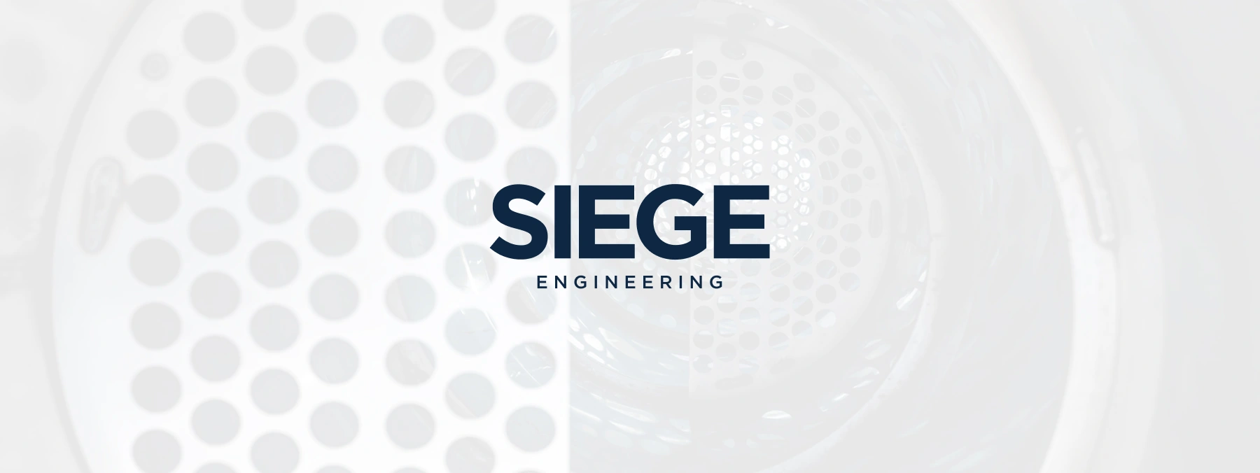 Siege Engineering brand system composed on a plate: logo, business cards, a LinkedIn post, and the website on a phone.