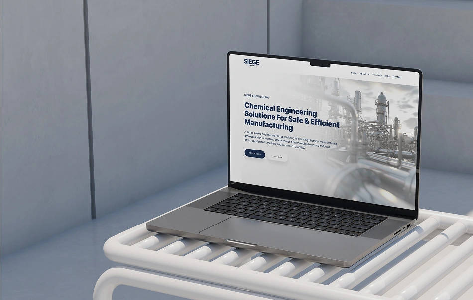 Siege Engineering website on a laptop.