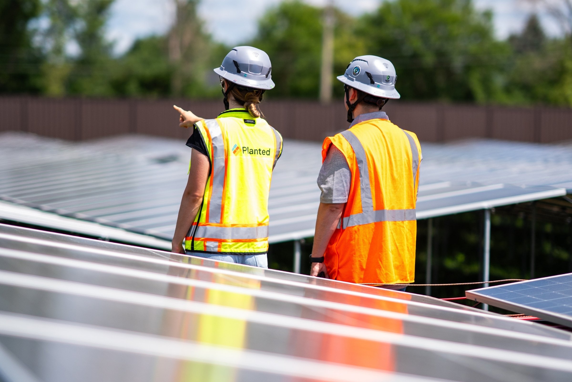 Planted Solar field crew in PPE at an active array installation site