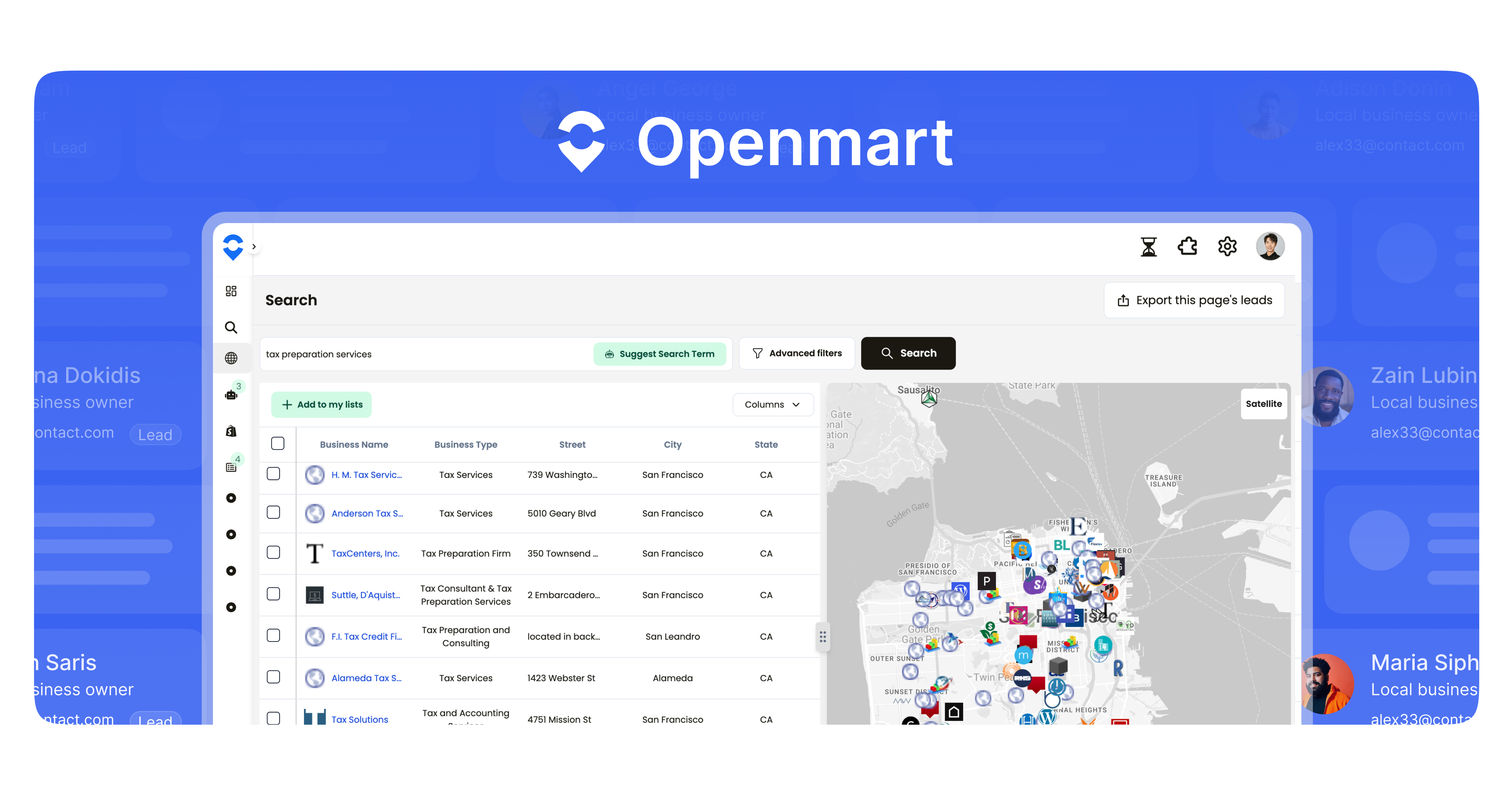 Openmart Local business lead data platform with 200M verified contacts logo