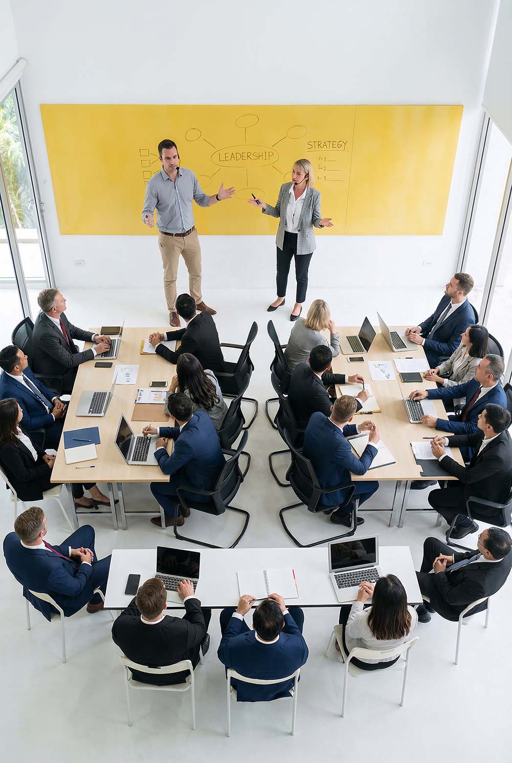Two people lead an operational change management program