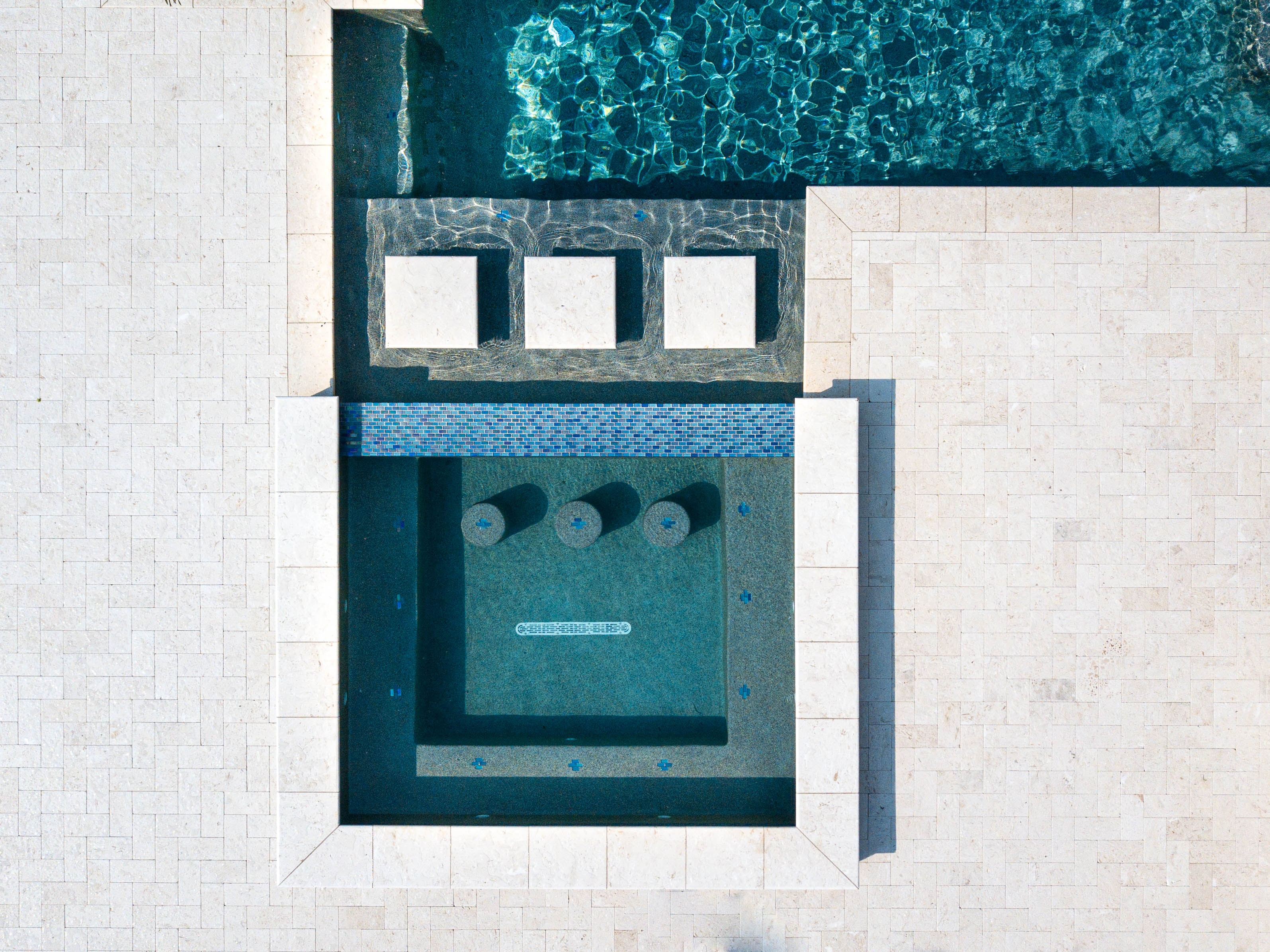 Geometric spa with floating steps