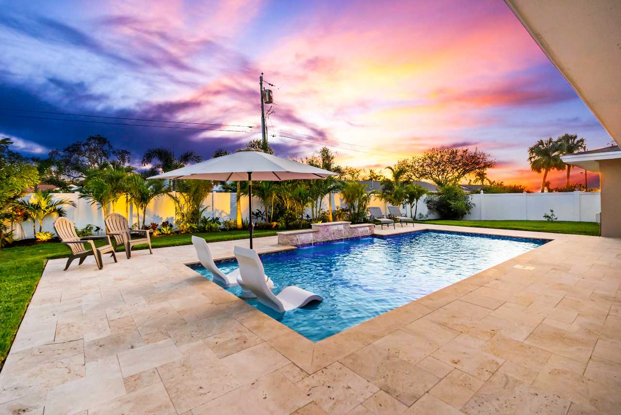 swimming pool with sunset