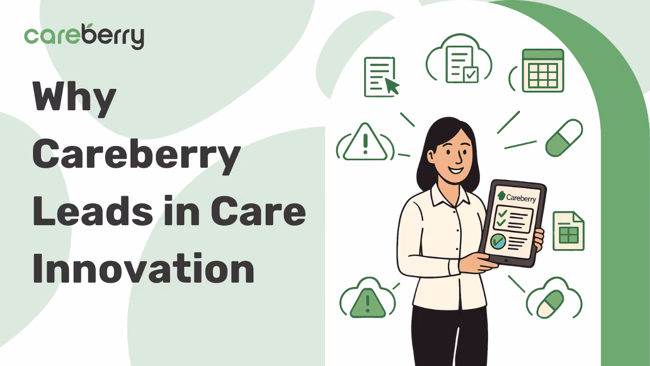 A lady showing all options available via careberry 