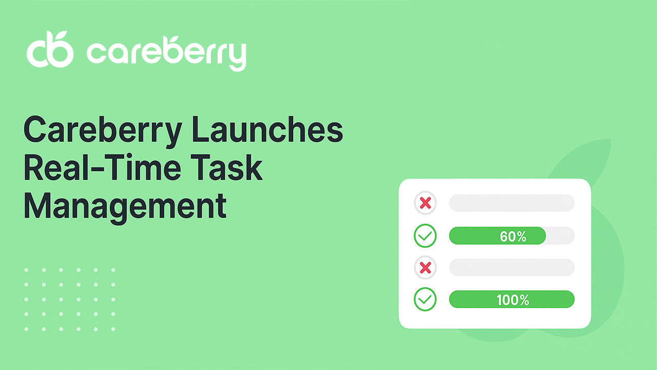 Careberry task management dashboard showing real-time progress of staff and client tasks