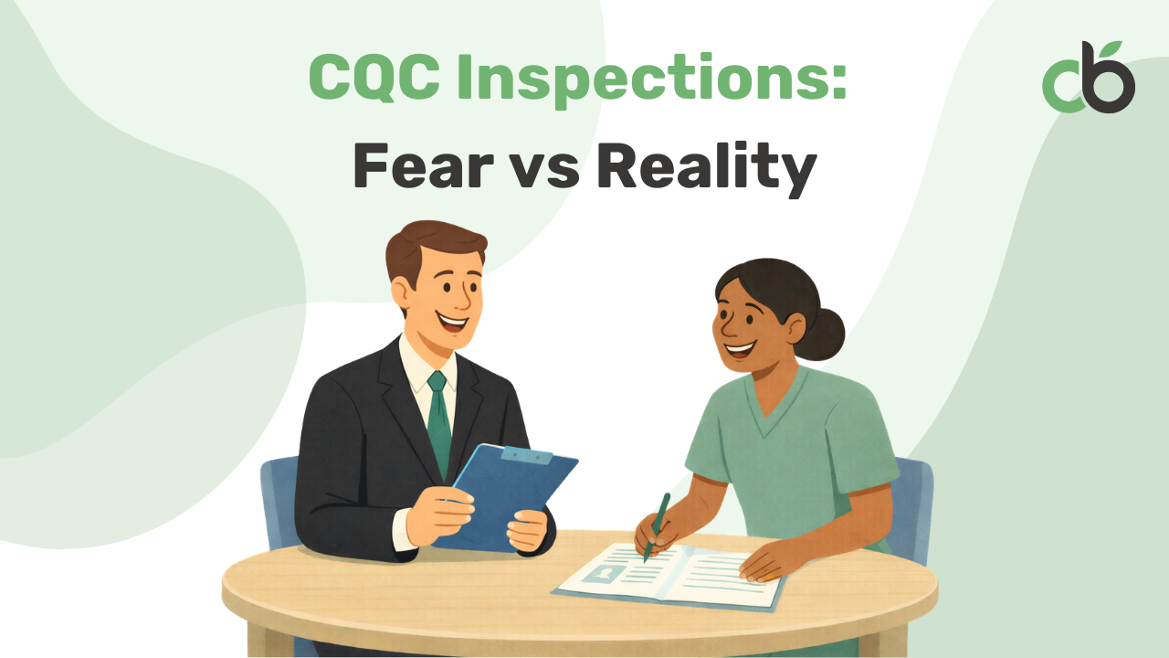 CQC inspection preparation discussion between care provider and inspector reviewing care plans