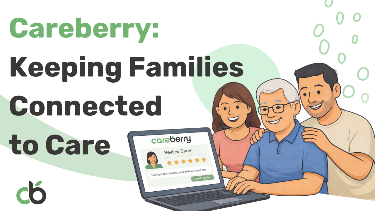 Family reviewing care updates together on a mobile app with peace of mind