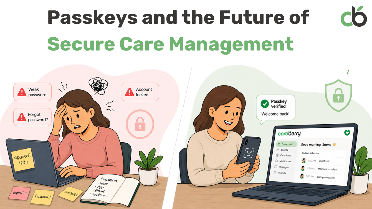Two care managers - one with passkeys and one using password