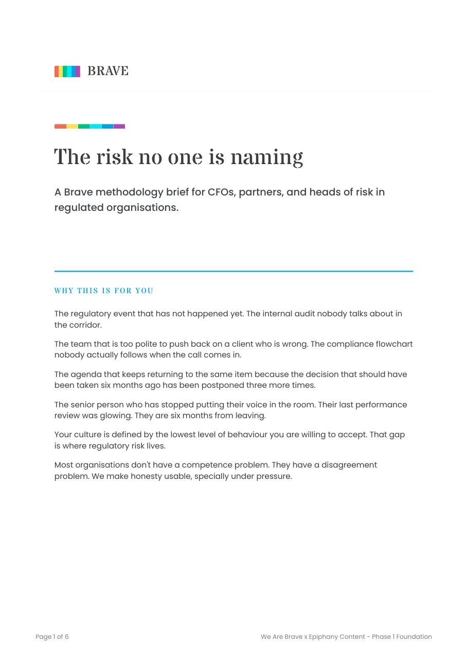 First page of the Champion Pack brief for leaders in regulated firms: The risk no one is naming