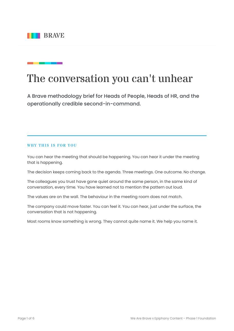 First page of the Champion Pack brief for operations and people leaders: The conversation you can't unhear
