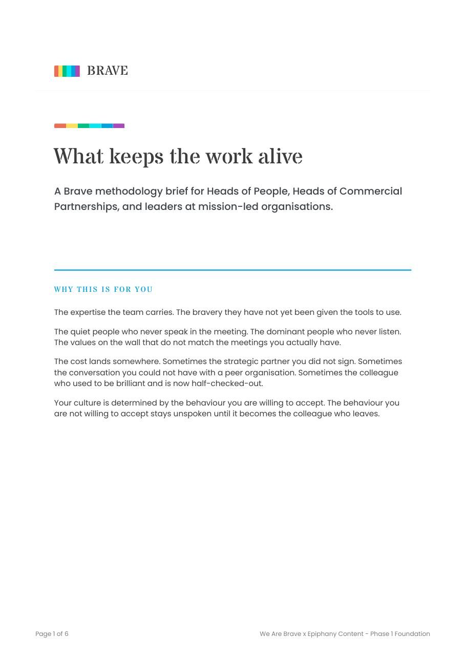 First page of the Champion Pack brief for leaders in mission-led organisations: What keeps the work alive