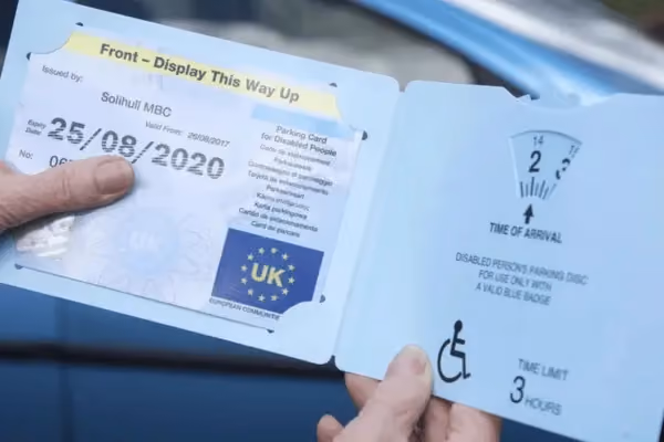 Photo of the inside of a UK Blue Badge.