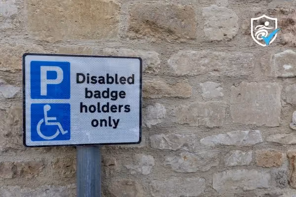 Photo of a blue badge government disability card sign